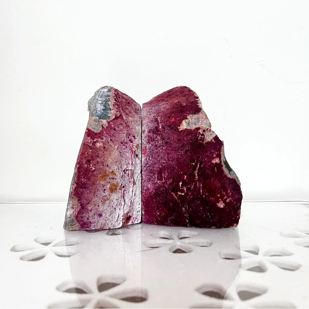 DECORATIVE VOLCANIC ROCK PINK AGATE BOOKENDS